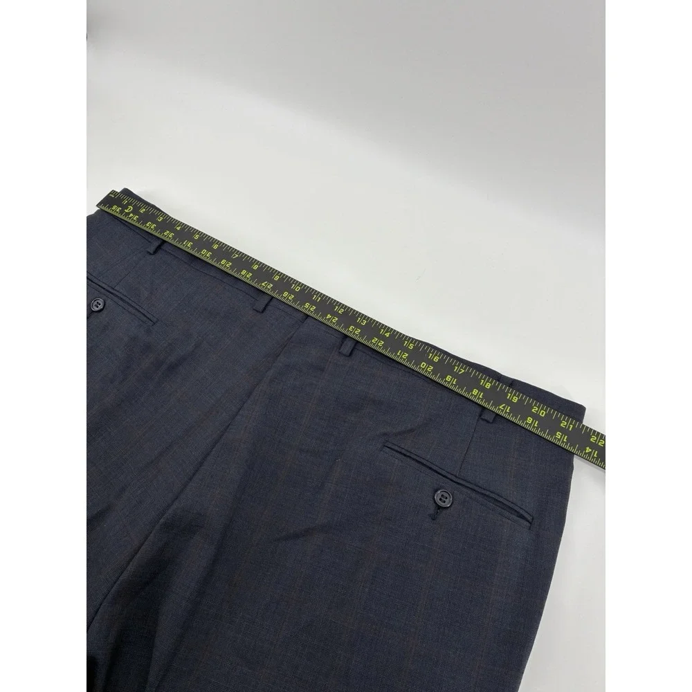 Jack Victor Super 110s Wool Suit Size 48XL Gray Windowpane Pleated Cuffs 42X34